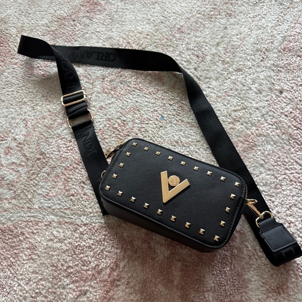 Valentino Black and Gold Studded Crossbody Bag